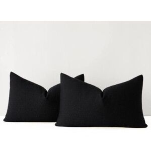 Mixhug Decorative Linen Throw Pillow Covers, Black, 12 x 20 Inches, Set of 2